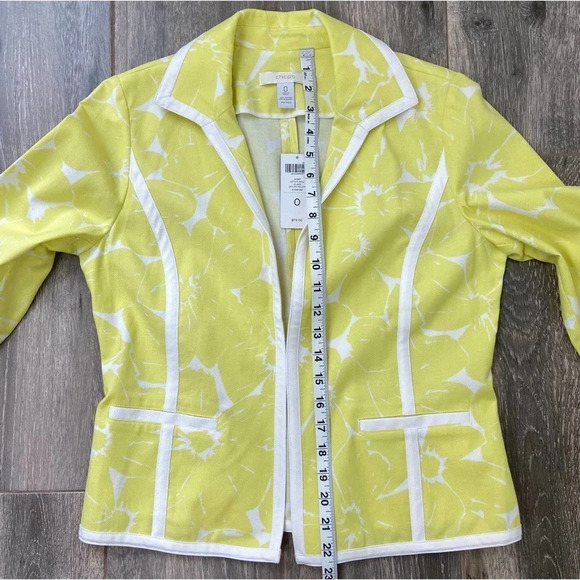 Chico's Blazer Womens Small Yellow Optic Floral Jacket Ceylon Jacket Ladies - Picture 6 of 7